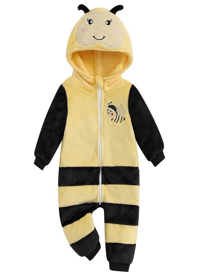 Pudcoco Toddler Baby Boys Girls Halloween Bee Costume Cartoon Animal Fuzzy Hooded Zipper Romper Jumpsuit Cosplay (Yellow, 6-12 Months) - Image 1